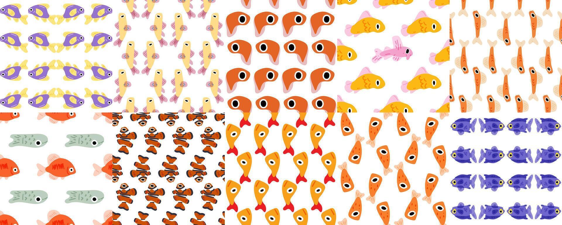 Funny Seamless Fish Pattern Set vector