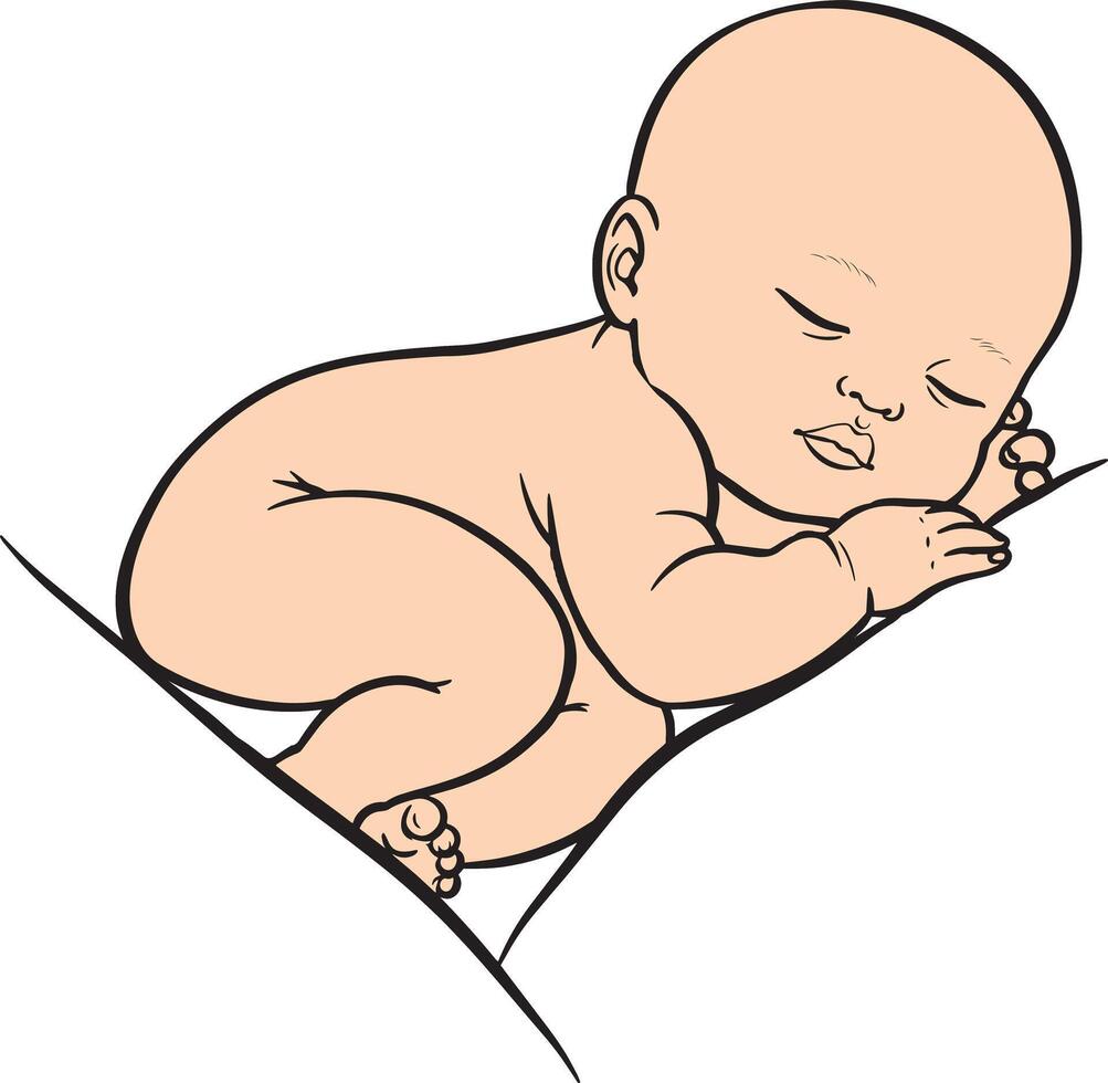 new born baby sleeping drawing Simple cartoon illustration. vector