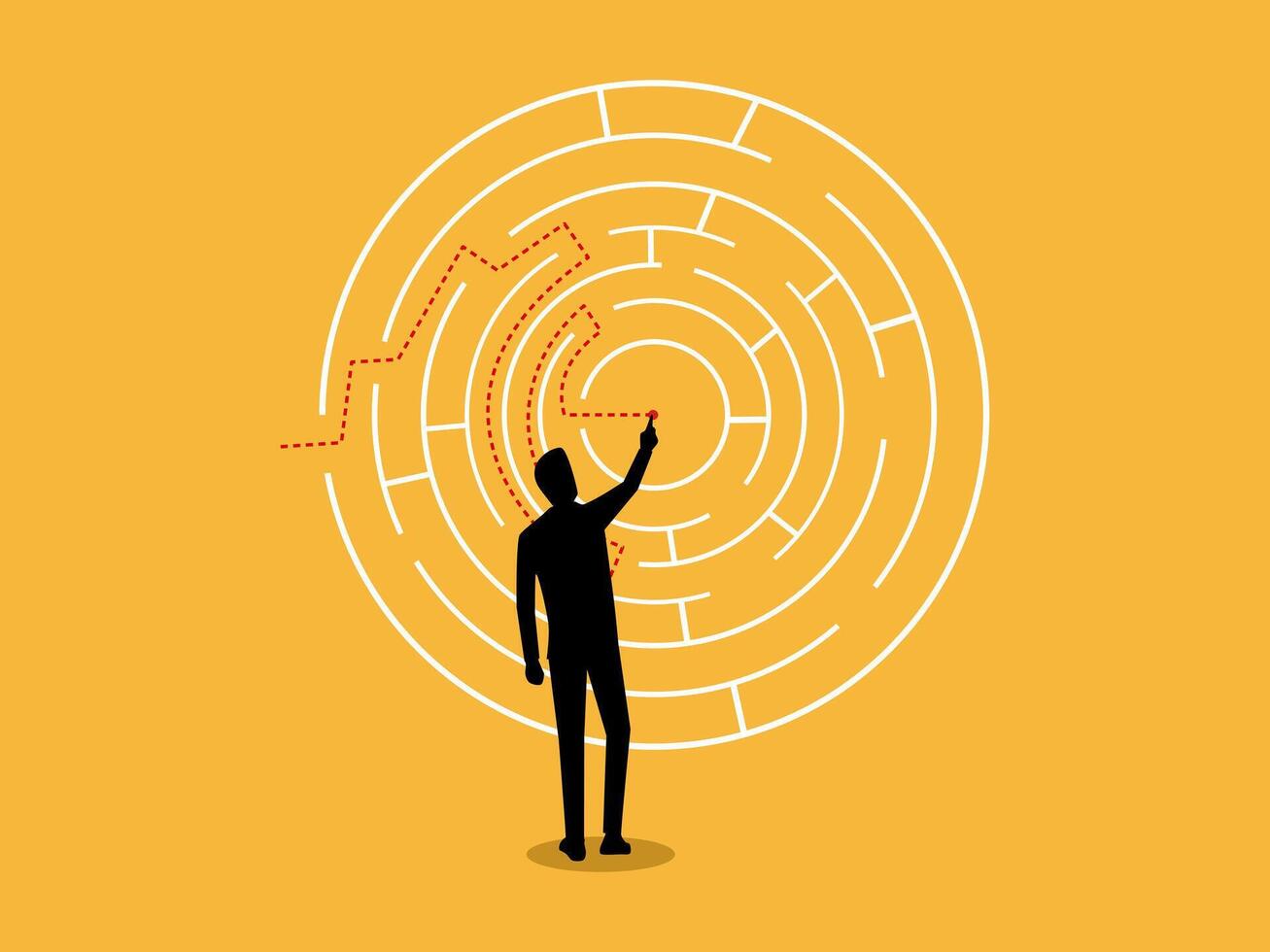 Business problem, Businessman tries to solve the maze successfully vector