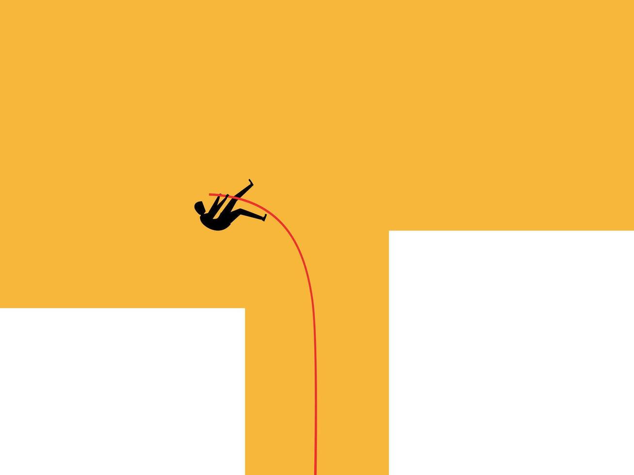 Businessman vaults over gap with pole vector
