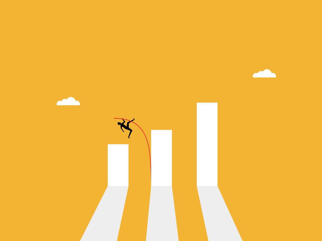 Growth Leaps, Businessman Pole Vaults Over Bar Graph vector