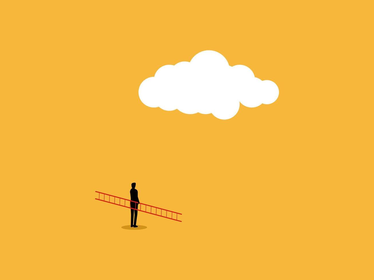 Businessman holding a ladder looking towards the clouds, career opportunities vector