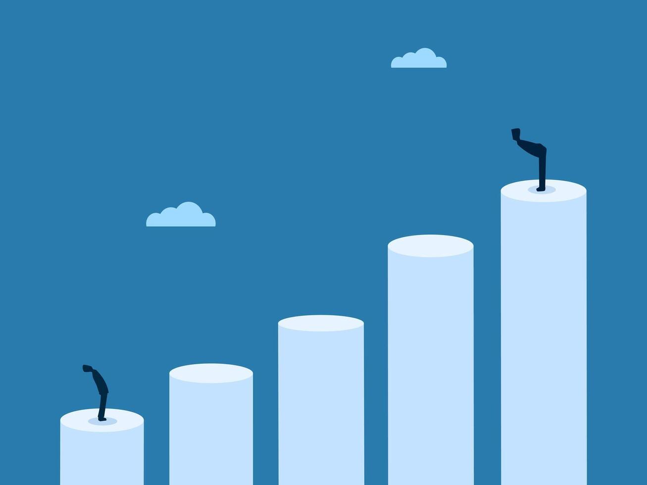 Two men at very different levels on the bar chart vector