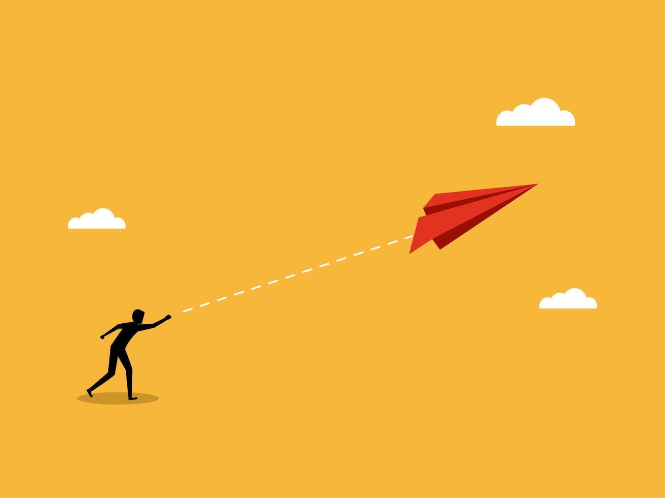 Starting a new business. Businessman playing origami paper plane flying up in the sky vector