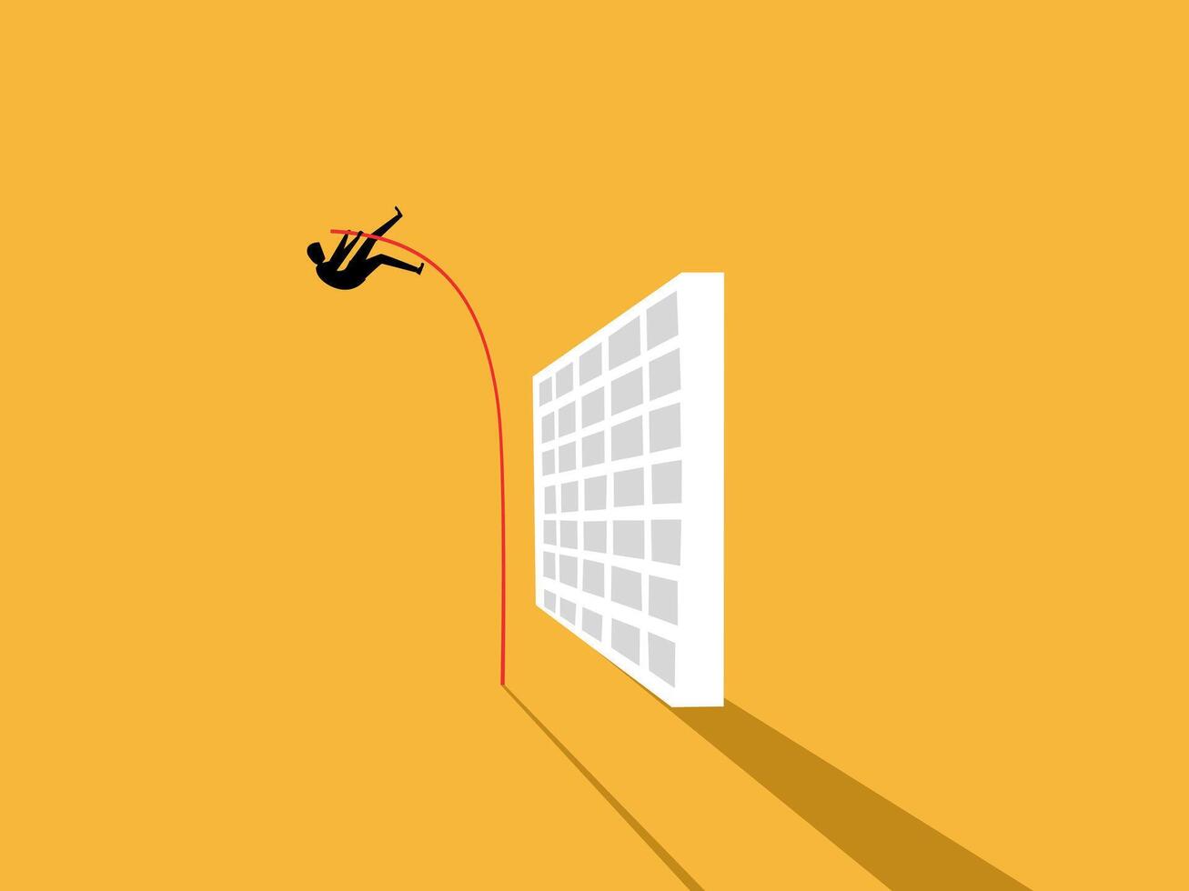 Businessman jumps over a wall with a pole vector