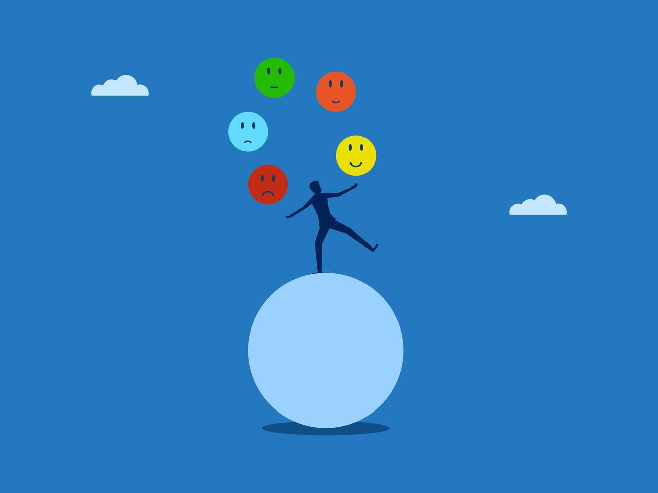 Businessman controls emotions on big ball vector