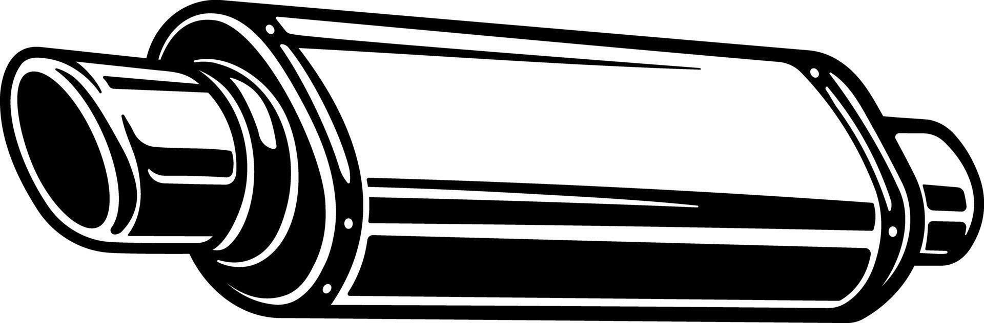 Minimalist black silhouette of a car muffler, isolated on transparent background. Ideal for auto repair, spare parts, or vehicle maintenance themes. vector