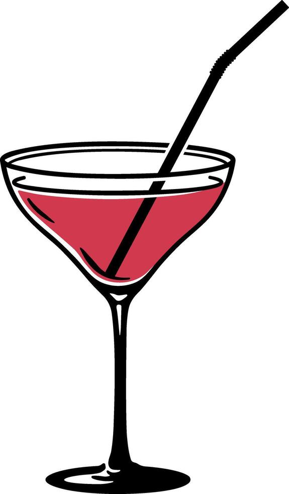 glass with pink drink and straw or cocktail without background vector