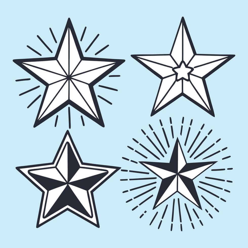 set of 3 stars shape with blue background vector