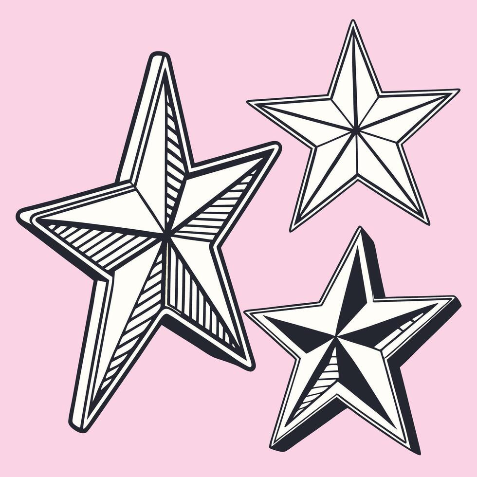 set of 3 stars shape with pink background vector