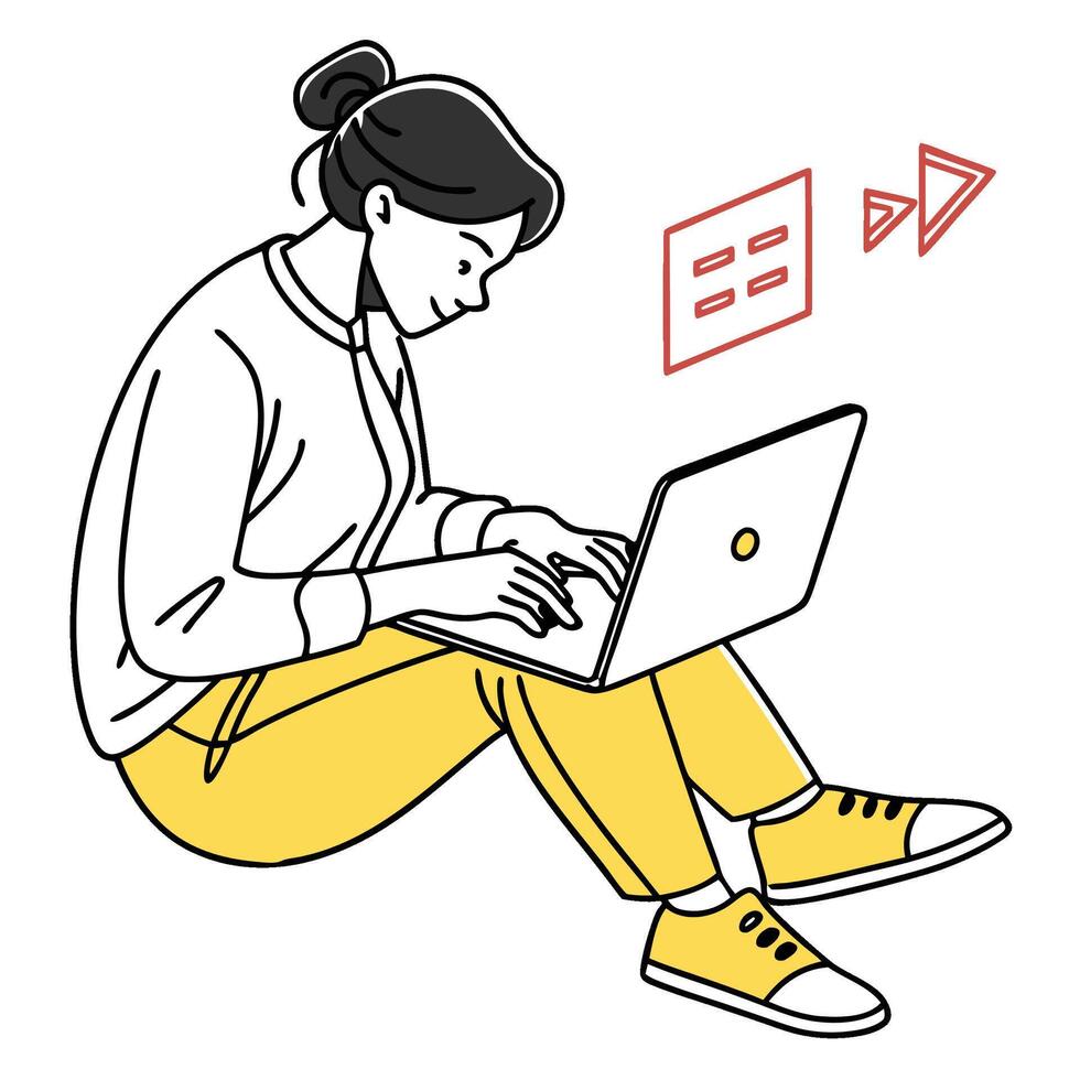 Woman Working on a Laptop vector