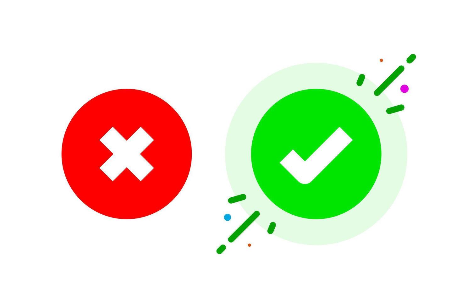 Flat illustration of checkmark and cross icons. success and failure status in user interface UI. for mobile apps, web design, notification messages, confirmation dialogs, error alerts, and indicators vector
