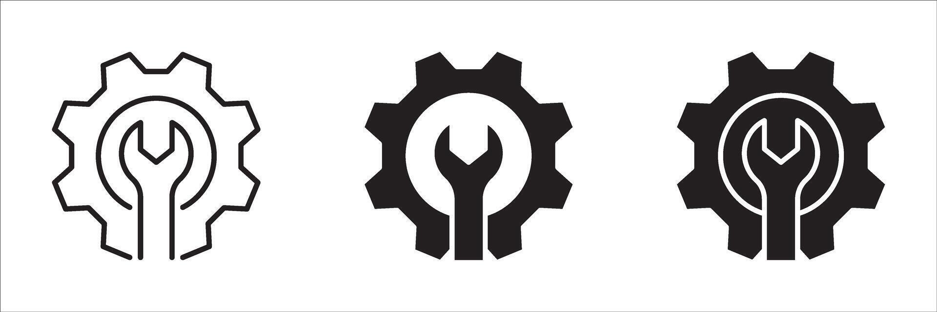 wrench with gear icon set, Service tool symbol, setting sign, isolated on white background, illustration. vector