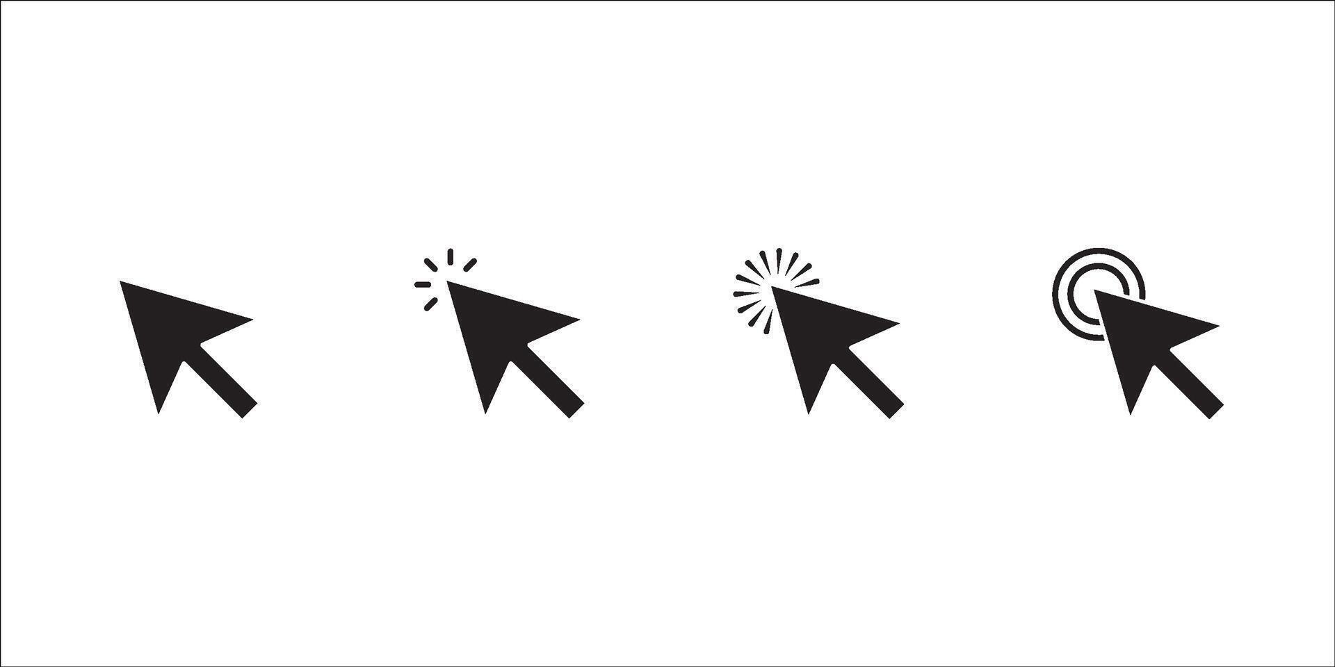 Click arrow icon set. Cursor arrow icon with a clicking effect. Represents a computer mouse click, indicating action, interaction, or selection. vector