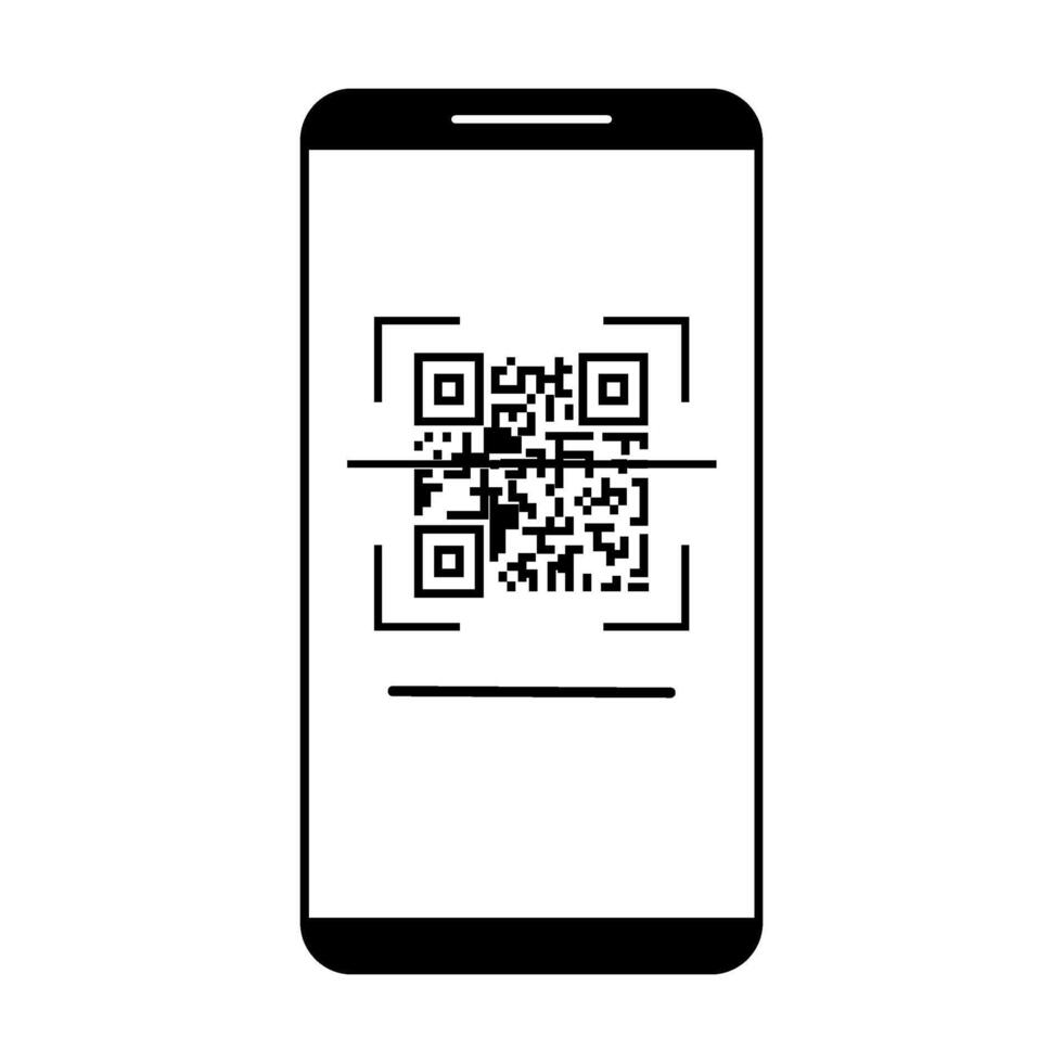 QR code scanning on smartphone screen. Simple line icon style, barcode scanner for payment, web, mobile app. Isolated illustration. EPS 10. vector