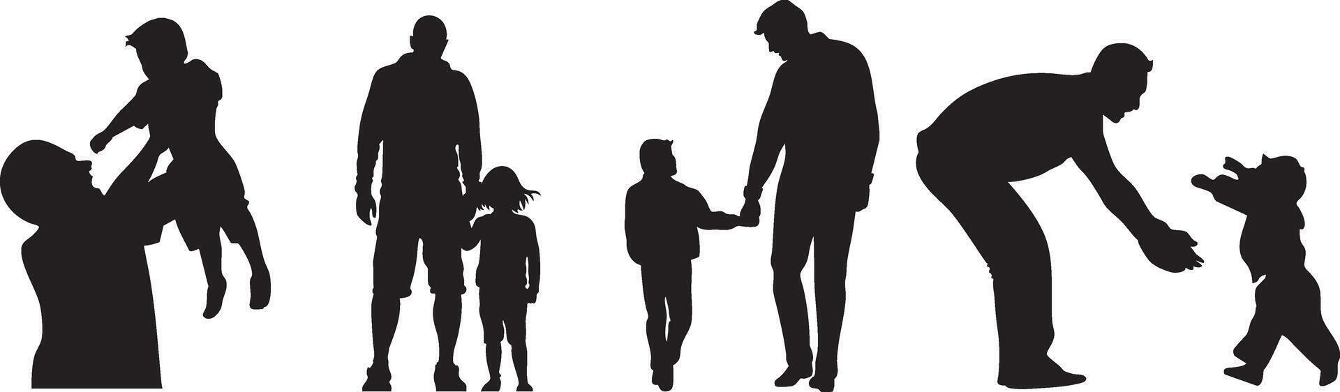 silhouettes of people and children in various poses vector