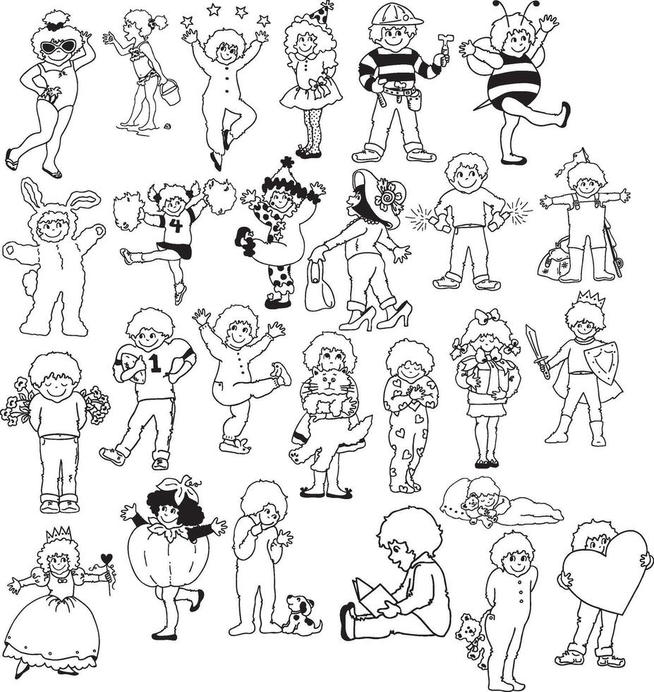 a set of children's drawings, including a boy and girl vector