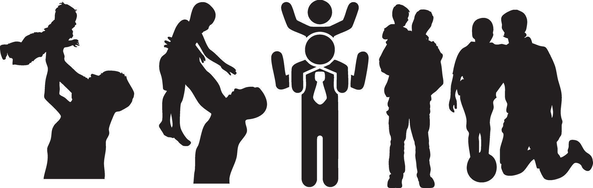 silhouettes, outline silhouettes of father's day, contour drawing, people silhouette, icon set isolated, silhouette of sitting people, architectural set vector
