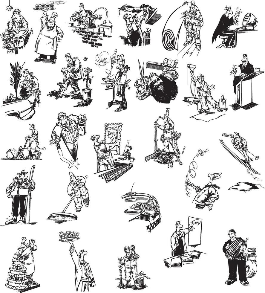 a collection of cartoon characters and scenes vector