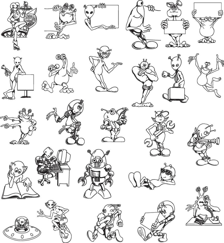 cartoon characters set of various poses vector