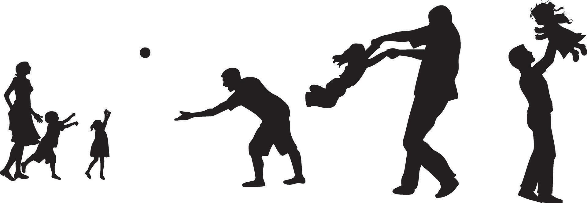 silhouette of a father's day,father, father and child, father and children, father silhouette, silhouettes of father and children in various poses vector
