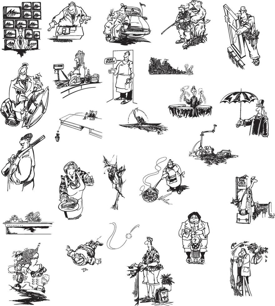 a set of illustrations depicting various people and objects vector