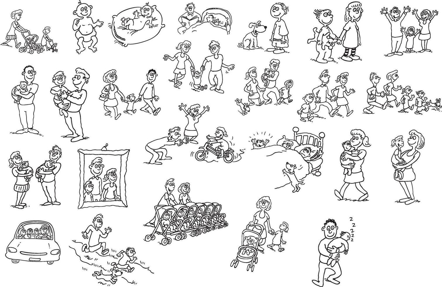 a set of drawings of people and animals vector