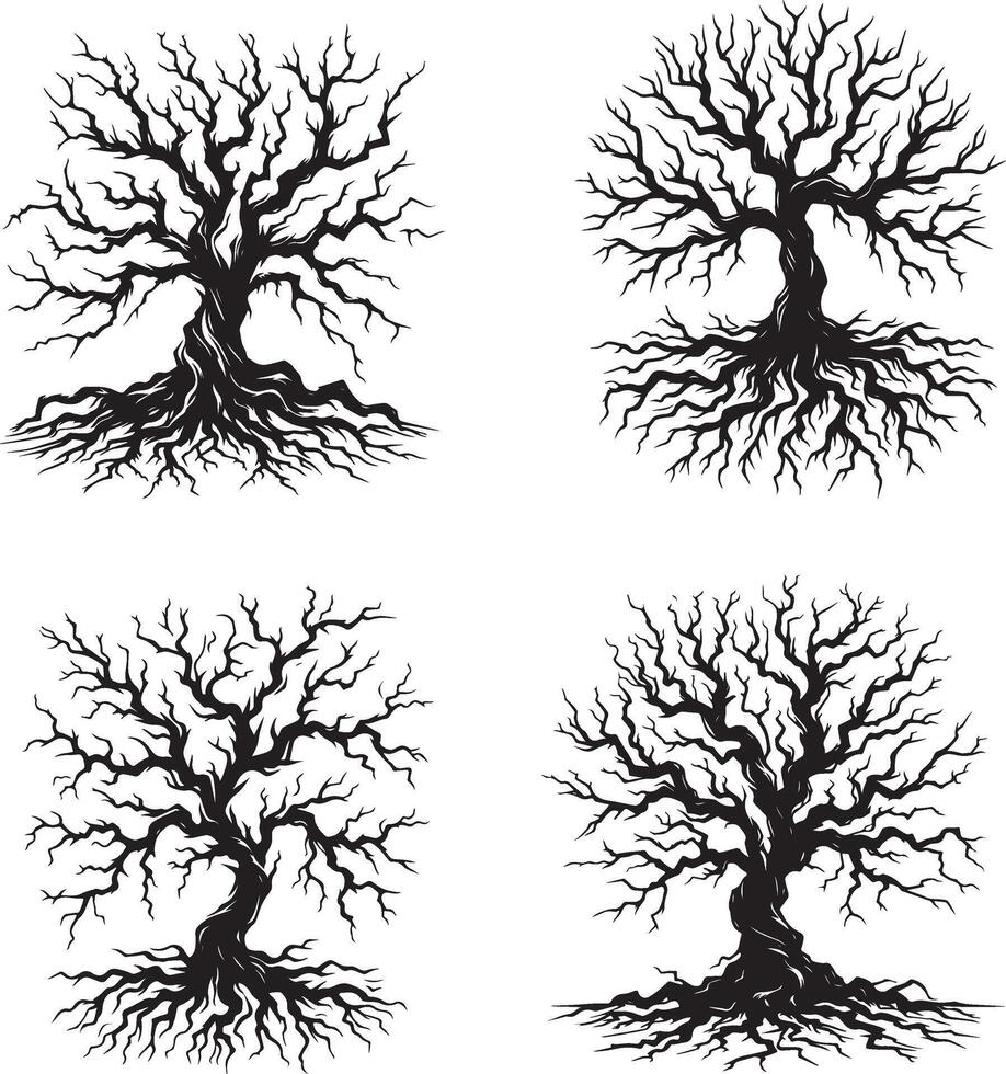 set of silhouettes of trees Scary Tree Silhouette Spooky Haunted Tree for Halloween Designs new 2025 trendy unique vector