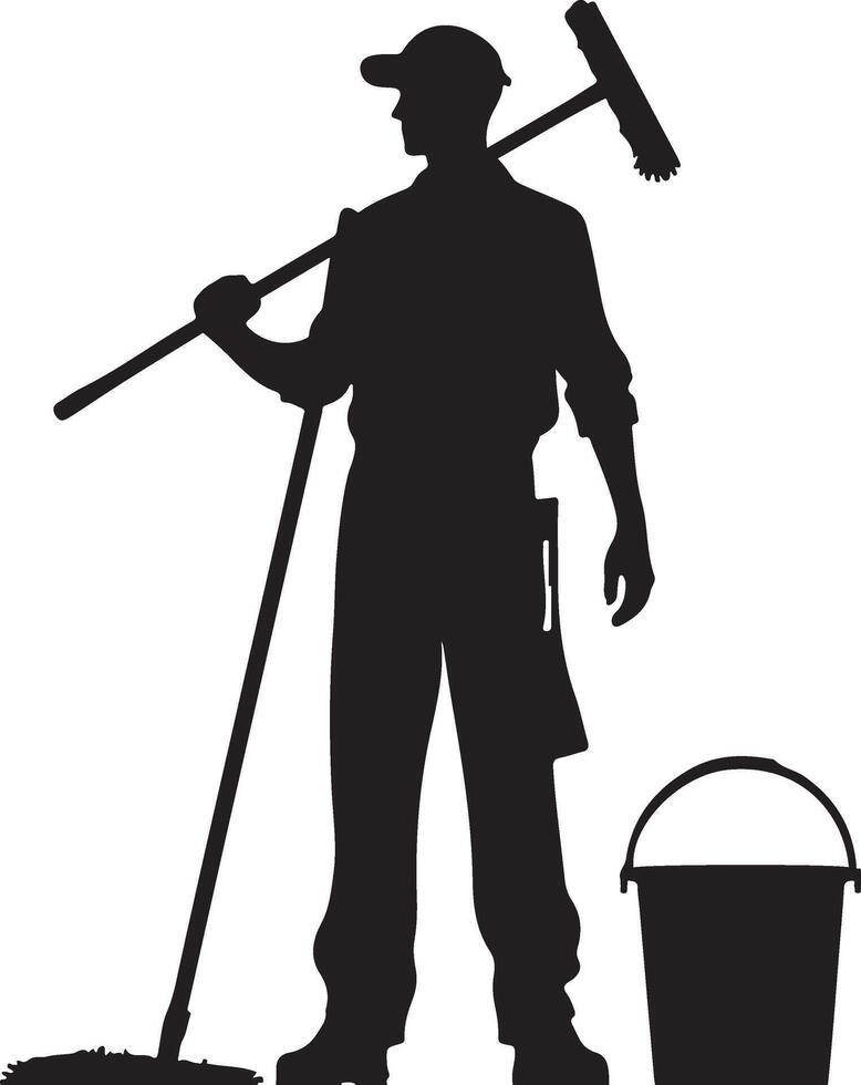 man with a cane Cleaner with Mop and Bucket Silhouette Janitor Icon for Cleaning Servicesm unique new trendy vector