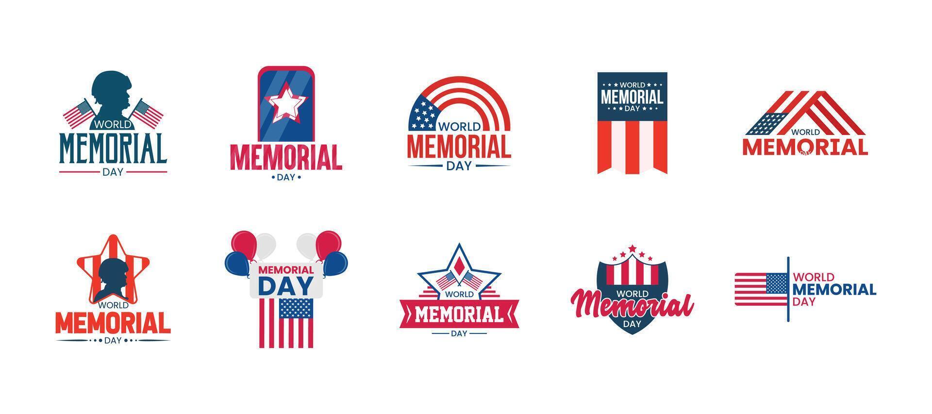 Memorial Day Badge Collection Patriotic USA Memorial Day Logo Set vector