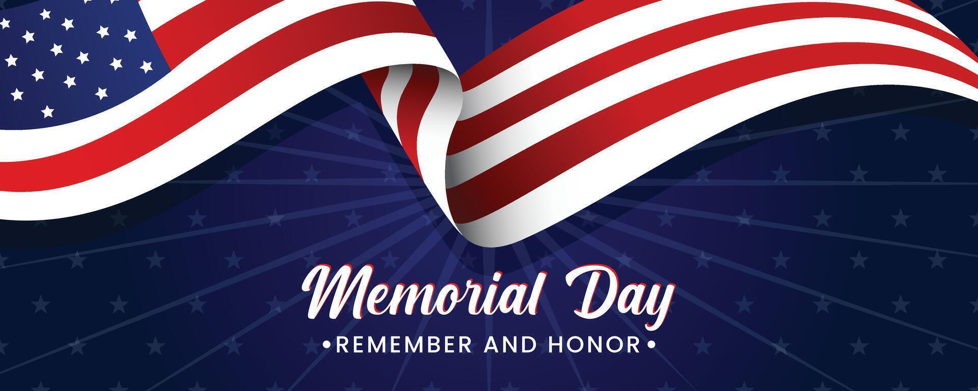 Memorial Day USA Flag Banner, Honor and Remember Design, Veteran Tribute Patriotic Poster vector