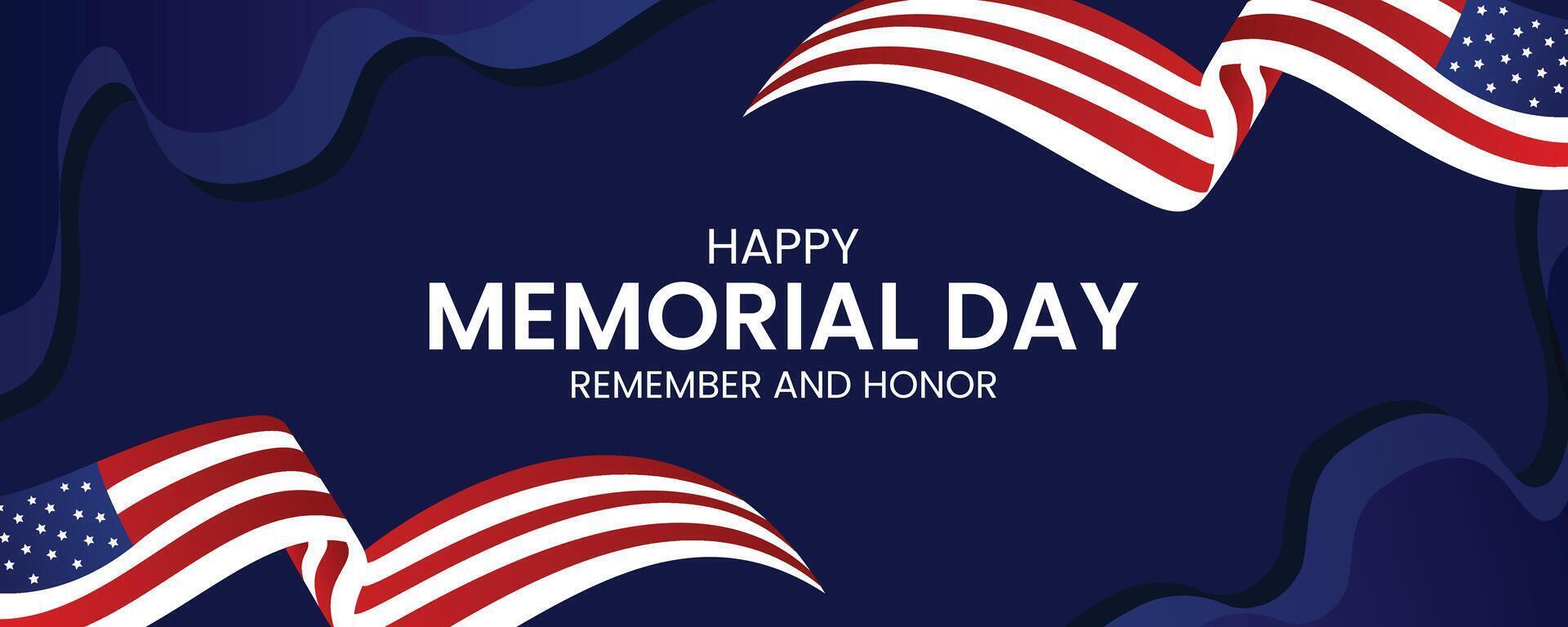 Happy Memorial Day USA Banner, Honor, Remember, and Celebrate Heroes, Patriotic Tribute with Flag and Stars vector
