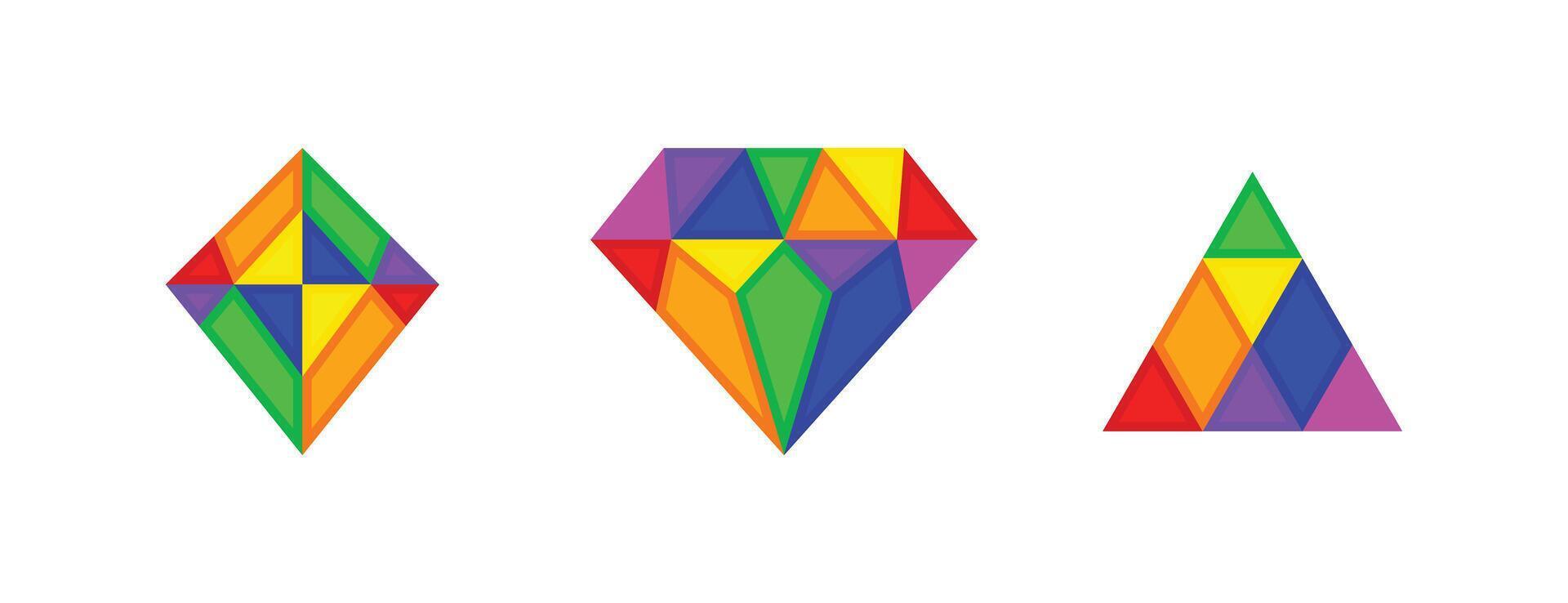 Geometric Rainbow Shapes, Colorful Abstract Diamond, Triangle and Kite Polygon Designs vector