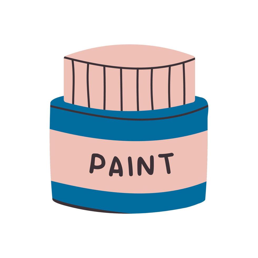 Blue colored paint can. Jar of gouache. Flat illustration isolated on white background. Hand drawn style. vector