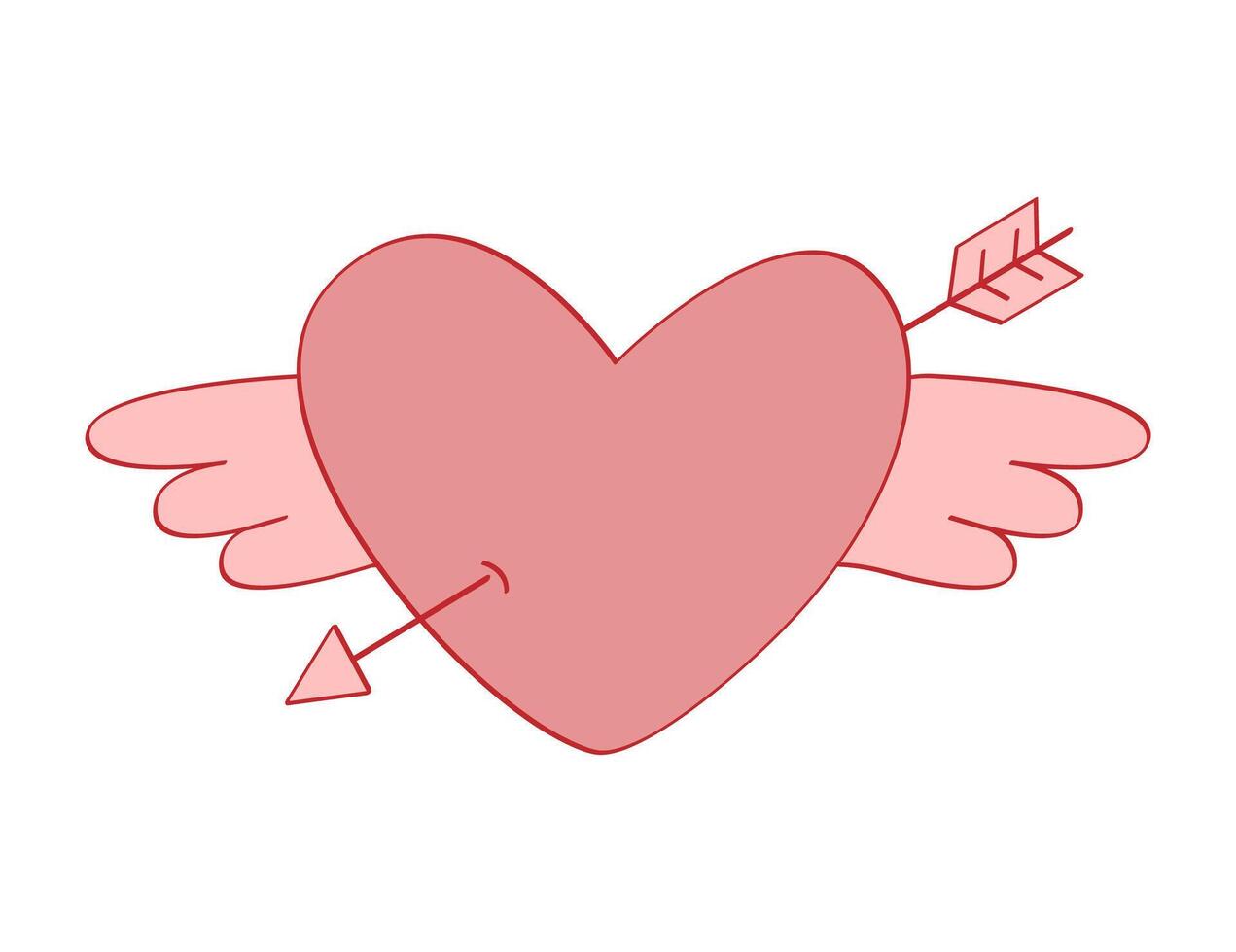 Heart with wings pierced by an arrow in coquette style. Flat illustration isolated on white background. vector