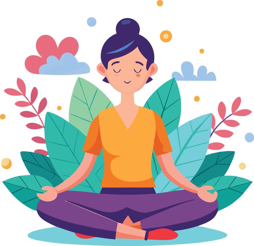Peaceful Woman Meditating in Nature illustration vector
