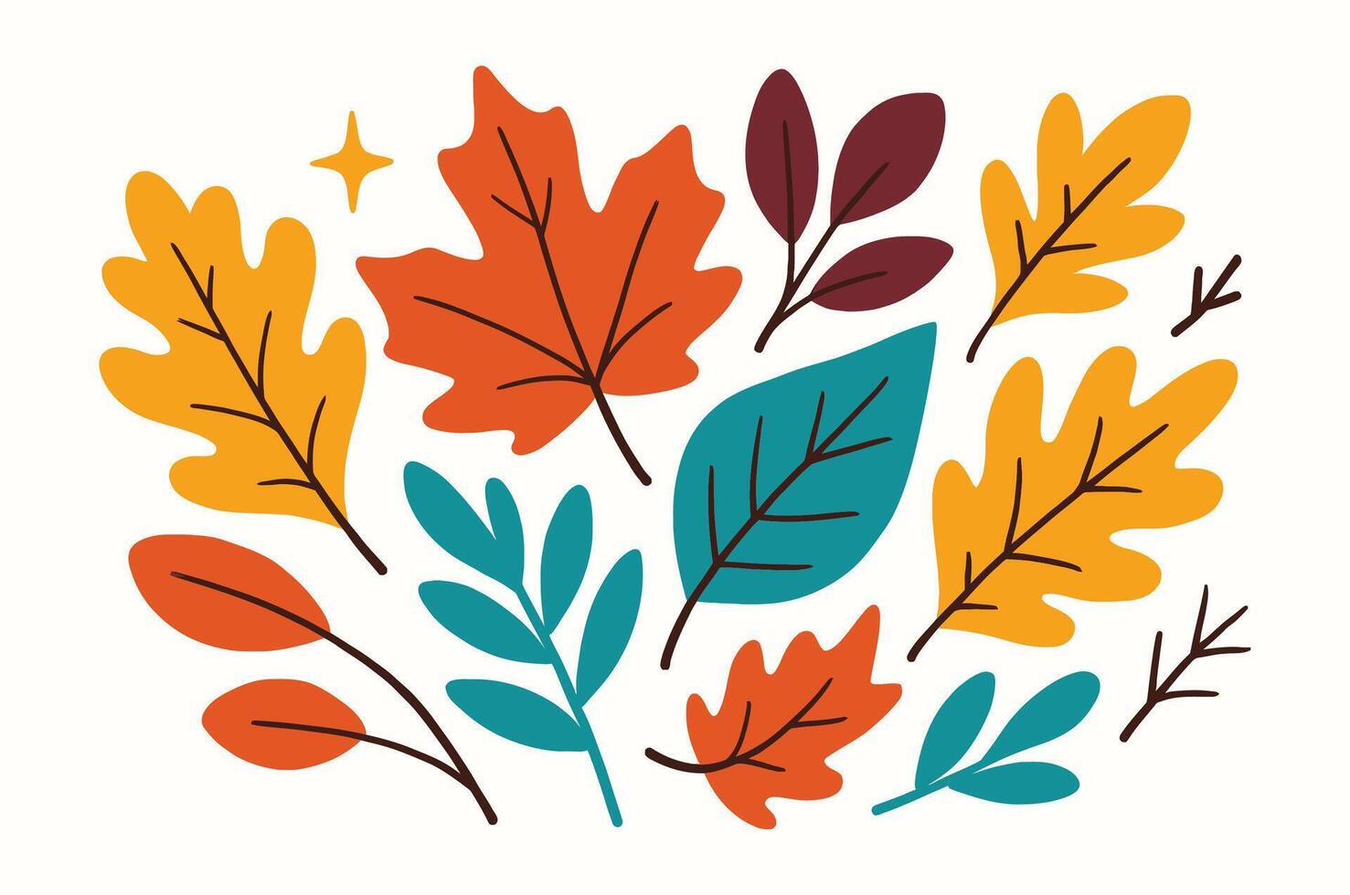 Autumn Leaves Clipart Set - Colorful Hand Drawn Fall Foliage in Flat Seasonal Style vector