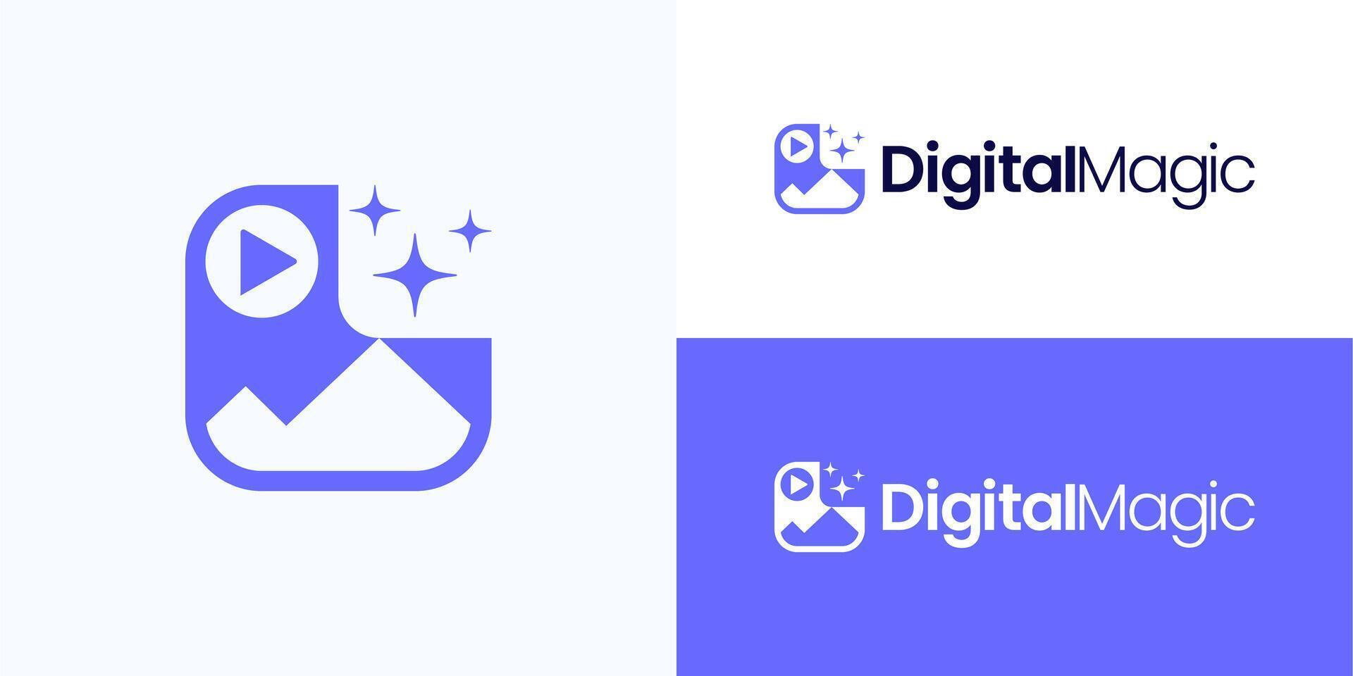 Play , mountain images with shine sparkling for digital media, prompt text to instructions or questions given to , logo icon of artificial Intelligence technology for innovative tech vector