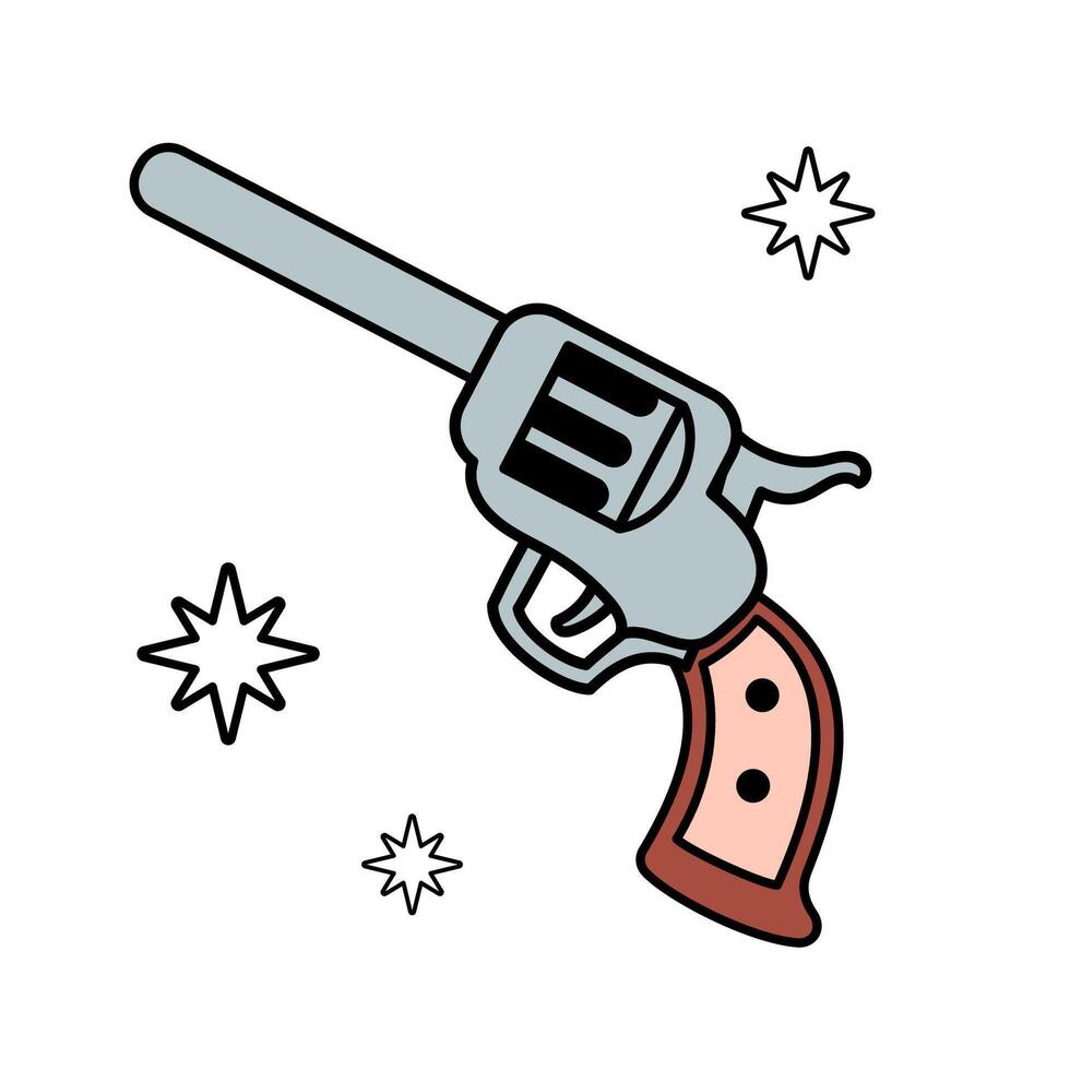 Cowboy wild west core revolver, gun. Cowboy western and wild west theme concept. Hand drawn illustration of pistol. Doodle icon handgun vector
