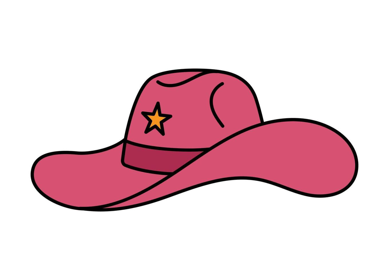 Pink core Cowboy hat. Sheriff western and wild west theme concept. Hand drawn illustration. Outline Doodle icon. Pink cowgirl hat vector