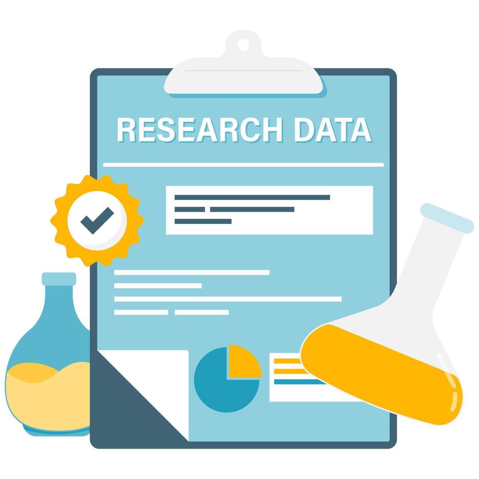 Test tubes and research data vector