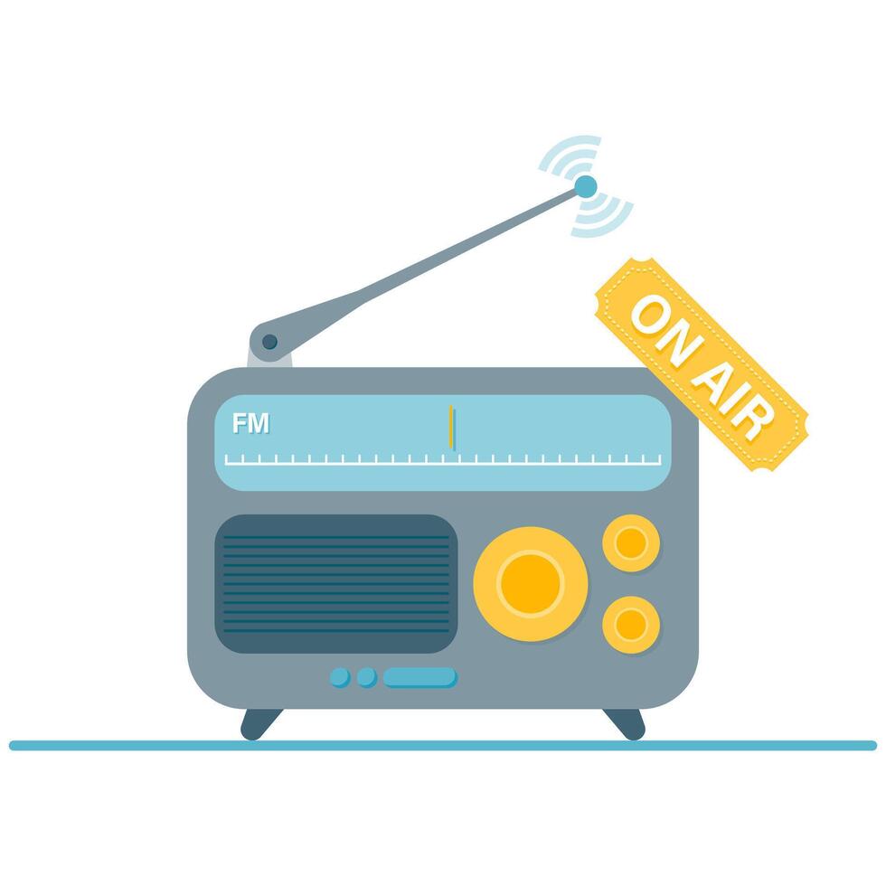 Broadcast via radio, journalist and news illustration vector
