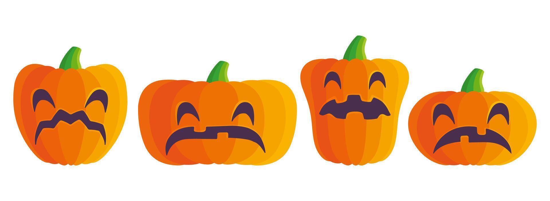 Set icons of pumpkin with smile for Halloween in flat style. illustration of pumkins for Halloween. vector