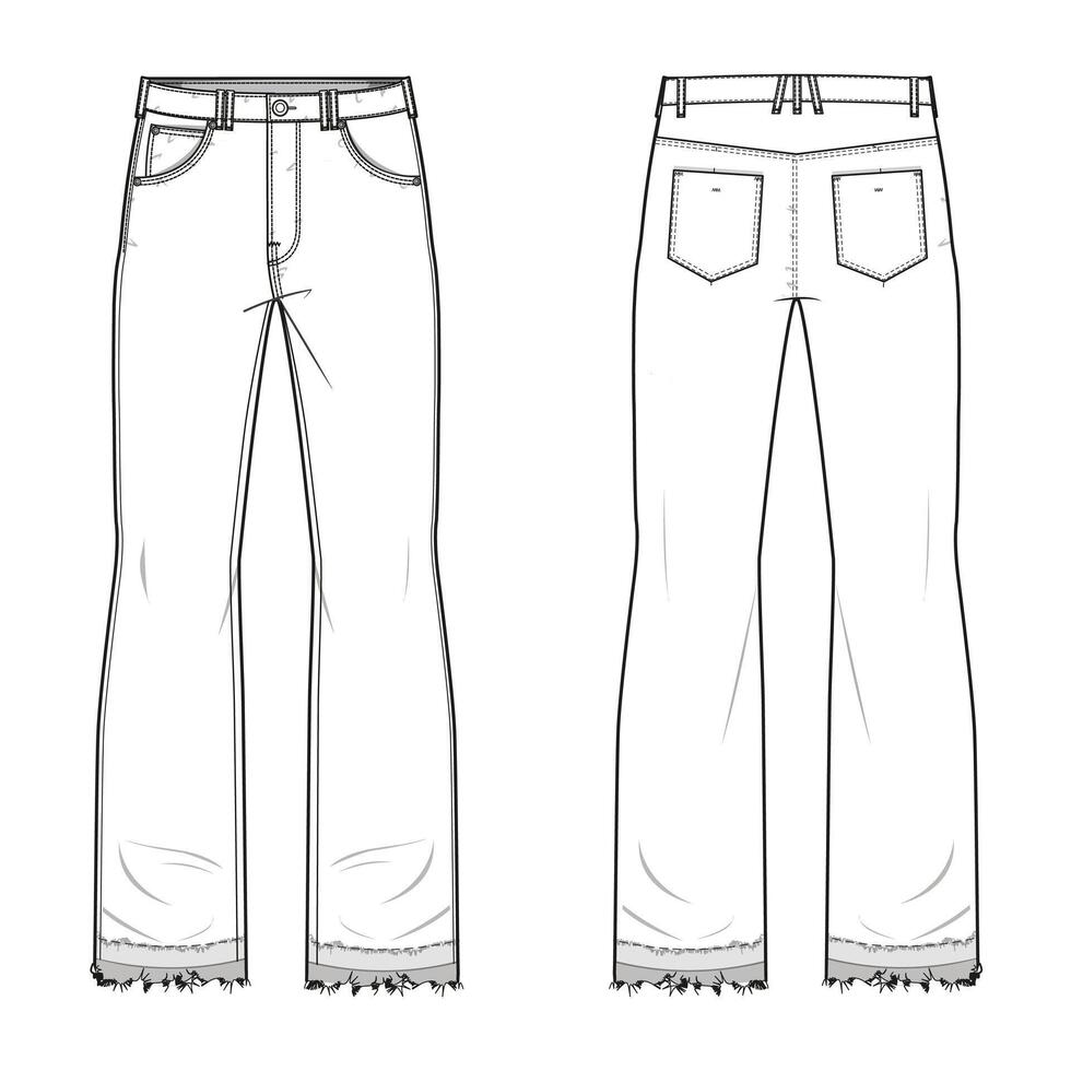 Denim pants bootcut mockup template clothing design vector