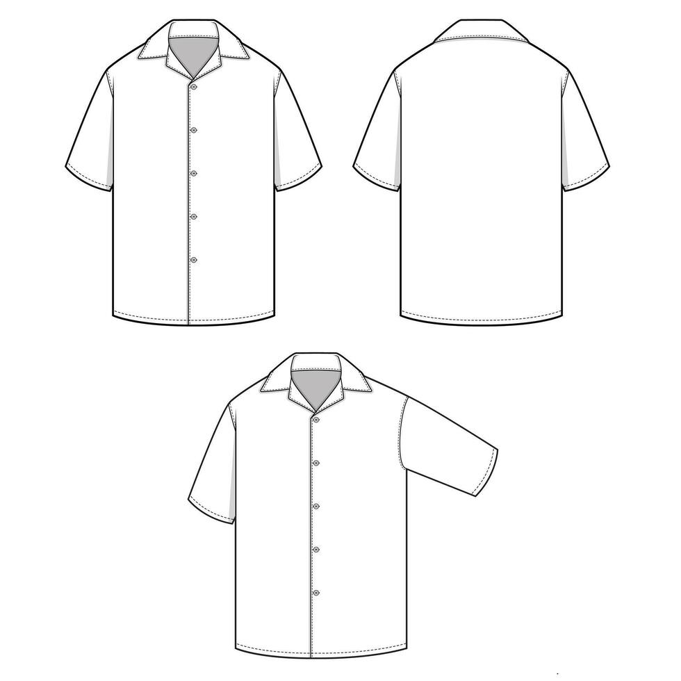 bowling shirt short sleeve open collar mockup template clothing design vector
