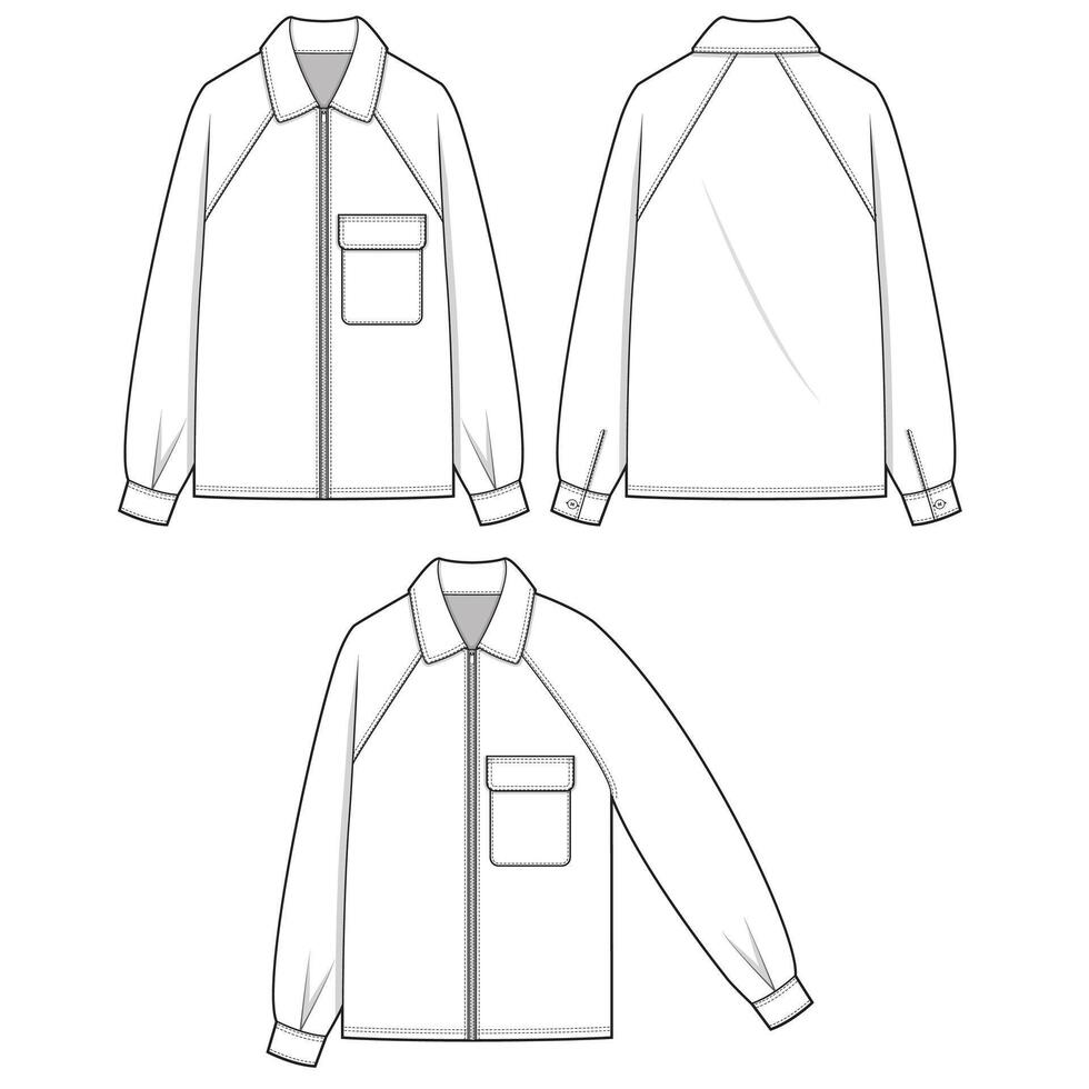 zipper work jacket mockup template clothing design vector