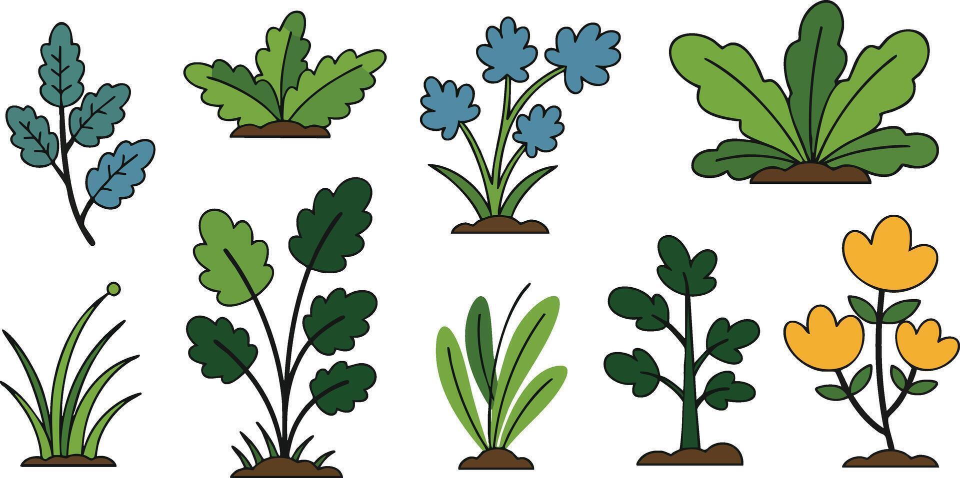 Cute Cartoon Plants Clipart vector