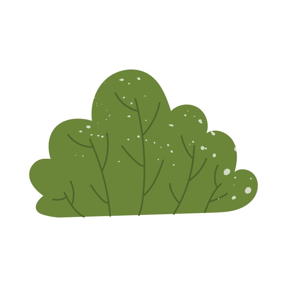 green fluffy bush with a texture. Flat color isolated doodle illustration. Sweet spring, summer. Suitable for decoration, postcards, packaging, prints, covers with a cozy vector