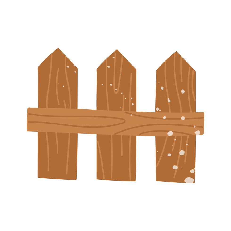 fence is wooden with a texture. Flat isolated color illustration with doodle elements. It is suitable for postcards, prints, blog design, children's books, packaging design, and spring projects. vector