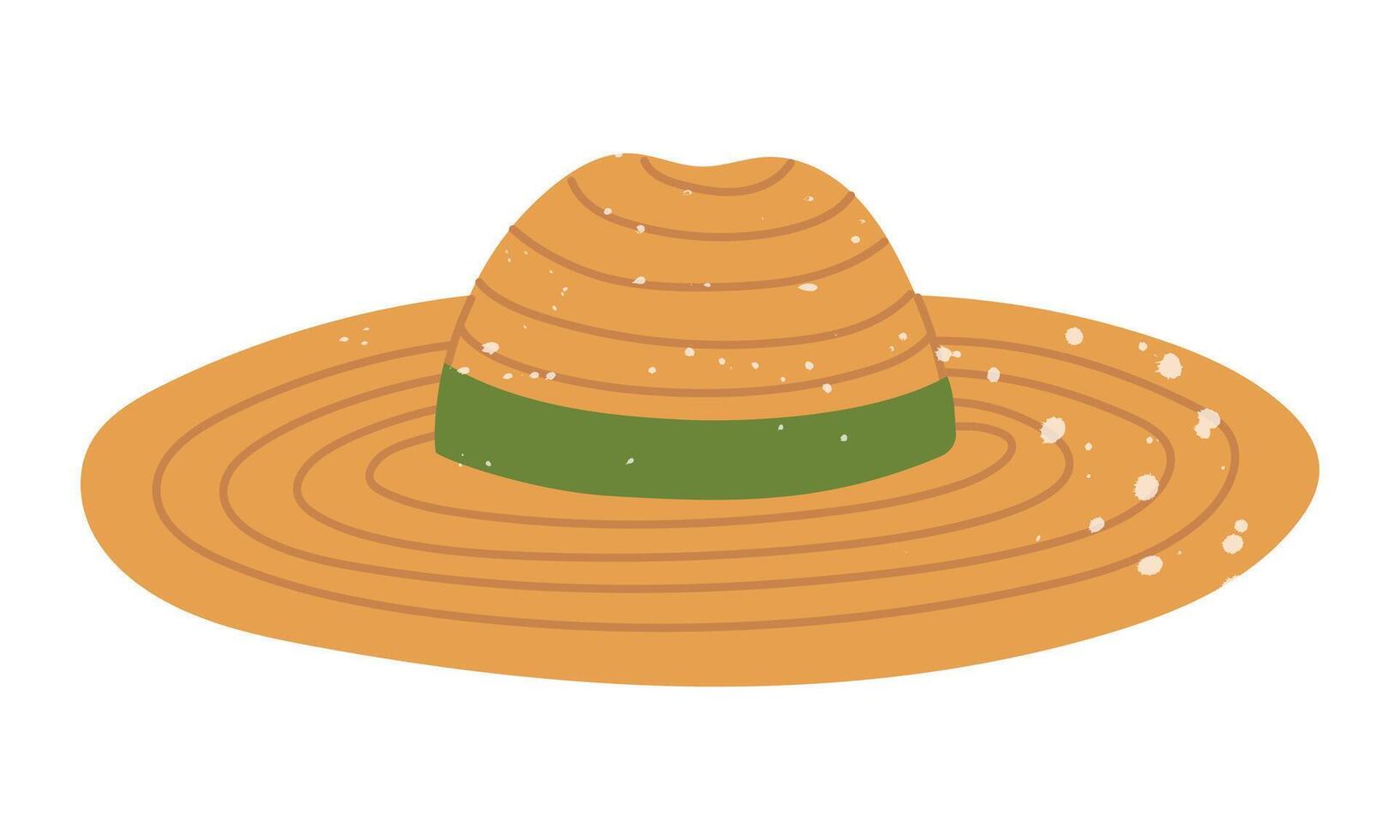 Straw hat with texture. Flat color isolated doodle illustration. Cute headdress in the sun. Spring planting, summer weeding, autumn harvesting. For posters, packaging, stickers, and social media posts vector